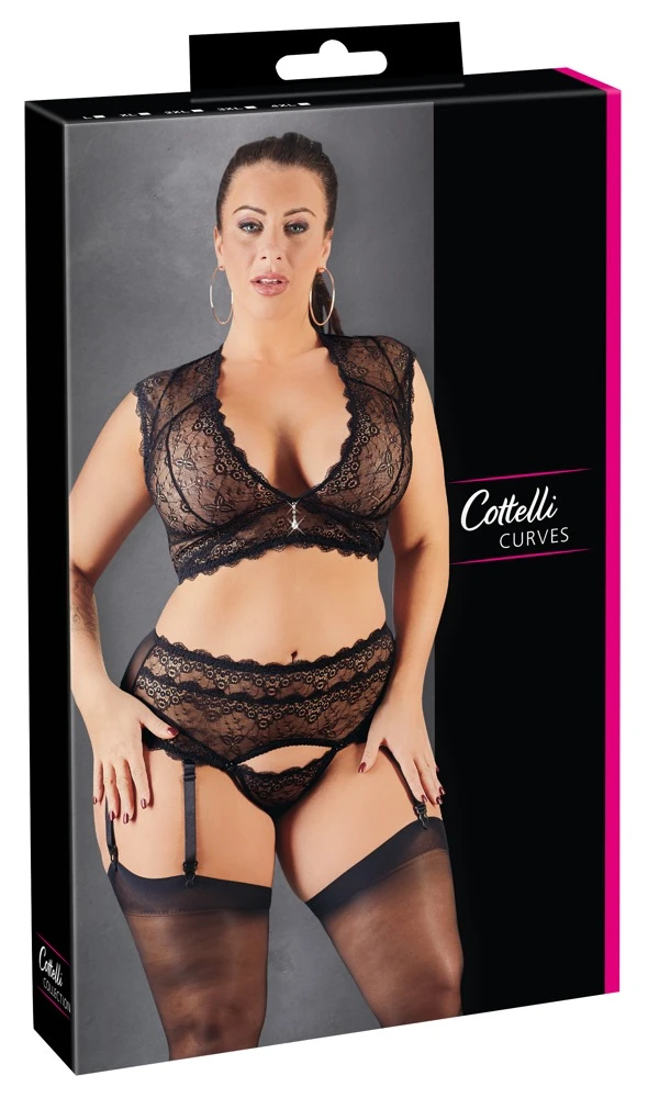 Cottelli Strapsstring und Bralette mit glamourösen Details aus Verführerischer Spitze