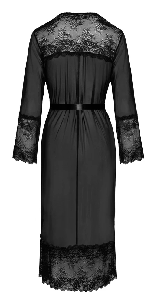 Damen Lang Kimono mit Spitze und Tüll, Elegant Langer Kimono aus eines Powernet im Mix mit Effektspitze