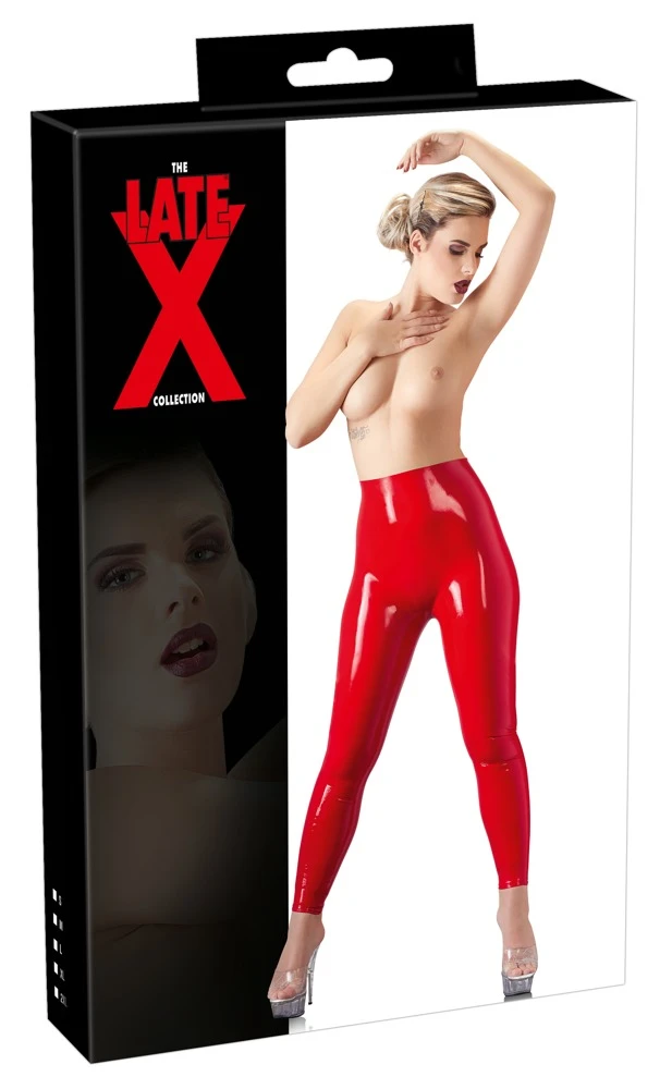 Leggings aus Latex taillenhoch in Rot hauteng und glänzend figurbetont flach getaucht mit perfektem Sitz wie eine zweite Haut