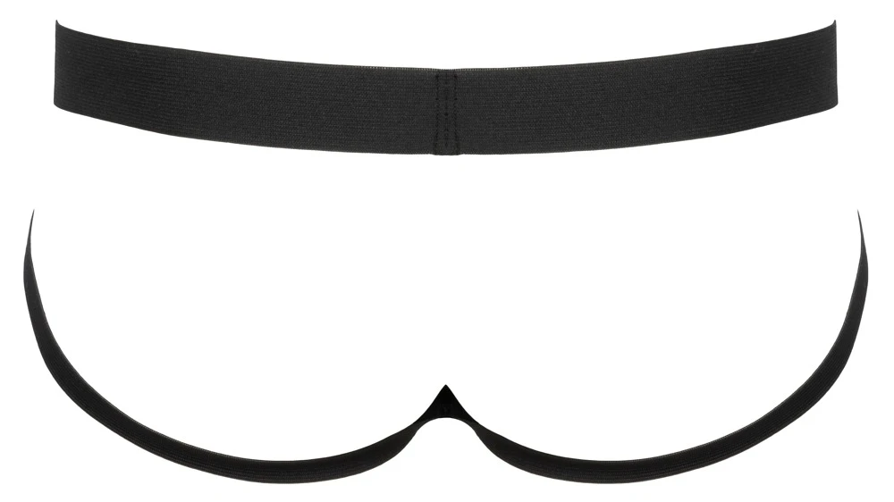 Schwarzer Lack-Jock von Black Level mit breitem, bequemem Webgummi-Bund und komfortablen Webgummi-Riemen. Mit Reißverschluss im Beutel.