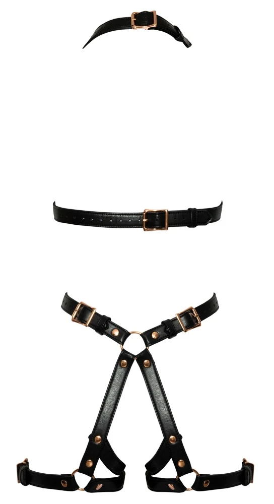 Harness von Bad Kitty in stilvoller Lederoptik mit roségoldfarbenen Metalldetails.
