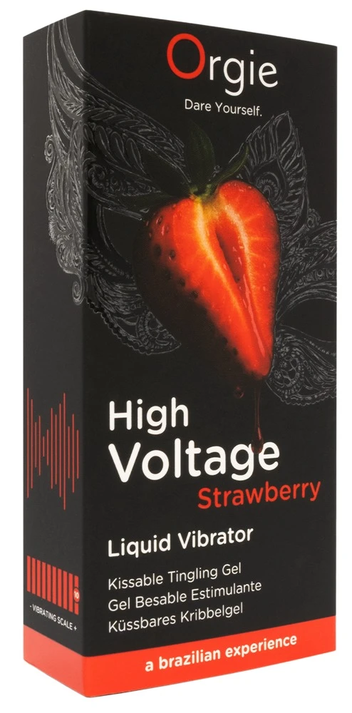 High Voltage Strawberry 15 ml, High Voltage Strawberry Liquid Vibrator von Orgie – küssbares Stimulationsgel mit Erdbeer-Aroma und intensiv vibrierendem Effekt für maximale prickelnde Leidenschaft