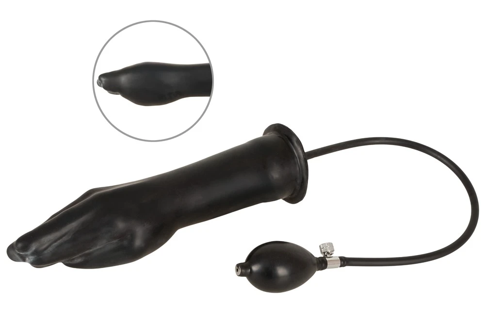 Latex Hand aufblasbar schwarz, Pumpdildo Handform aufpumpbar aus weichem Latex für vaginal & anal – sexy prall, flexibel mit Ballpumpe und Ablassventil – LateX
