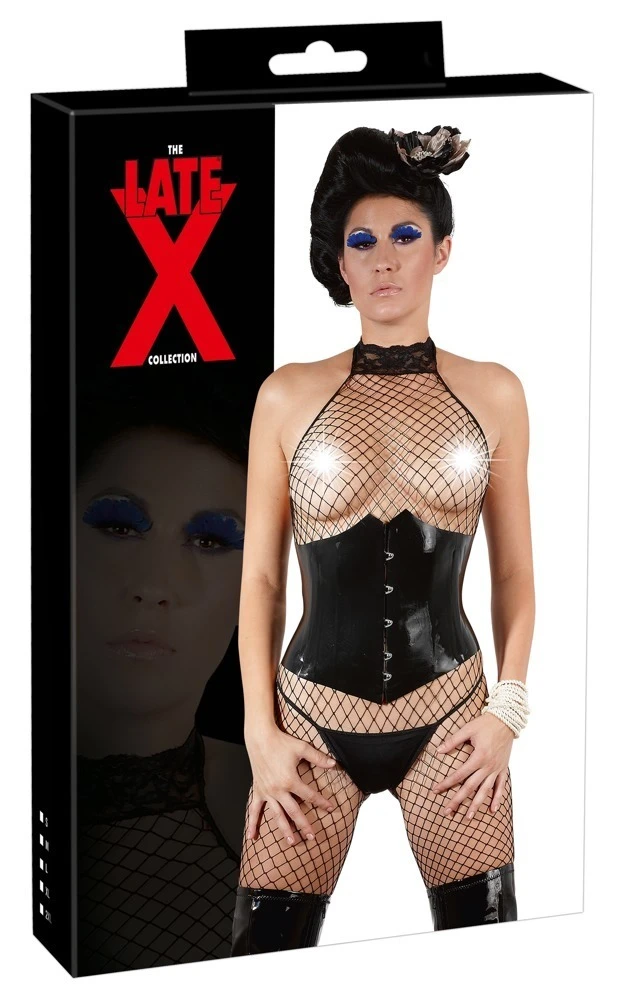 Latex Mieder in Schwarz die Taille wird duch die Formingstäbchen wunderschön betont. Mit Schnellverschluss in der Front und Schnürung hinten.