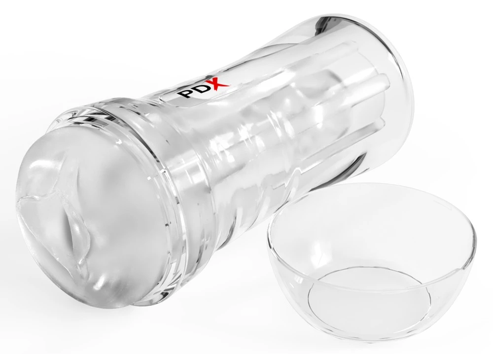 PDXE Super Luscious Stroker Cl, PDX Extreme Wet Pussies Super Luscious Lips Masturbator transparent wasseraktiviert mit Stimulationsstruktur und Saugkontrolle