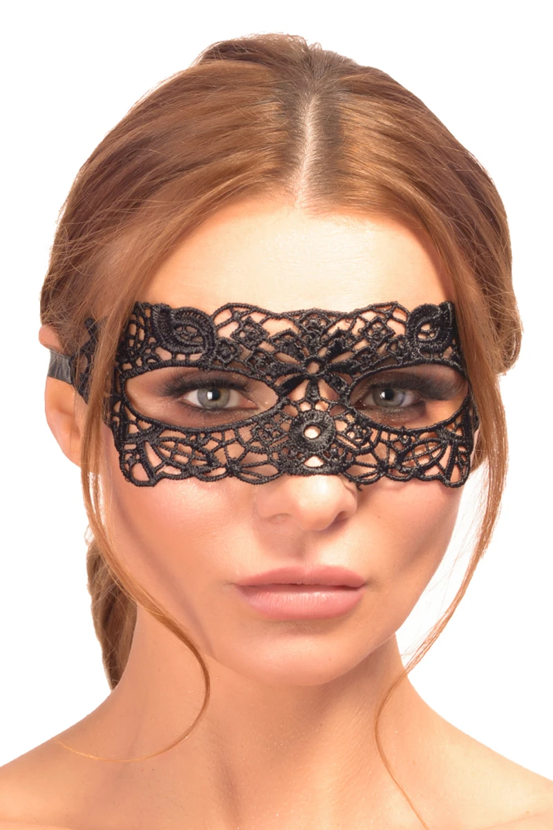 Schwarze Augenmaske A7788 im venezianischen Look aus feiner, anliegender Spitze mit Satinband zum Binden für geheimnisvolle Abende voller Stil, Luxus und mystischer Ausstrahlung