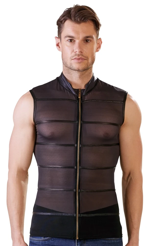 Herren Shirt, NEK, der Inbegriff maskuliner Verführung dieses Powernet-Shirt mit Stehkragen und Frontreißverschluss zeigt, was Du hast!
