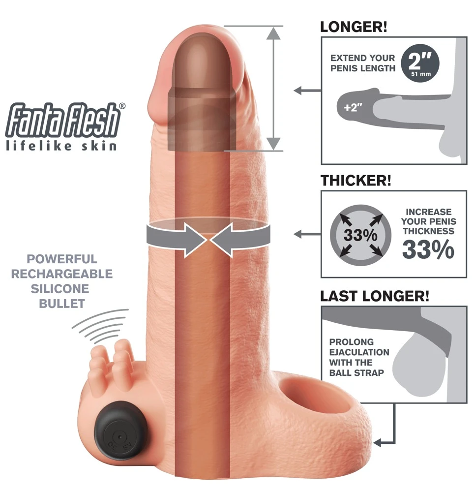 FXT Vibr. Real Feel 2in. Light, Vibrations-Penishülle mit Hodenring verlängert 5,1 cm verdickt 33% Fantasy X-tensions