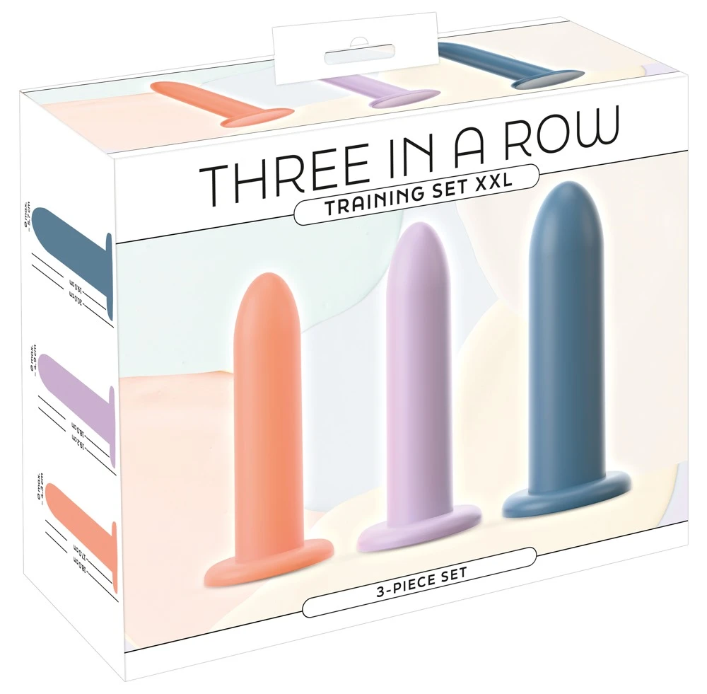 Three In A Row Training Set, Dildo-Set Three in a Row – 3 massive XL-Silikon-Dildos in Pastellfarben mit starkem Saugfuß, biegsam, flexibel und perfekt für erfahrene Nutzer:innen