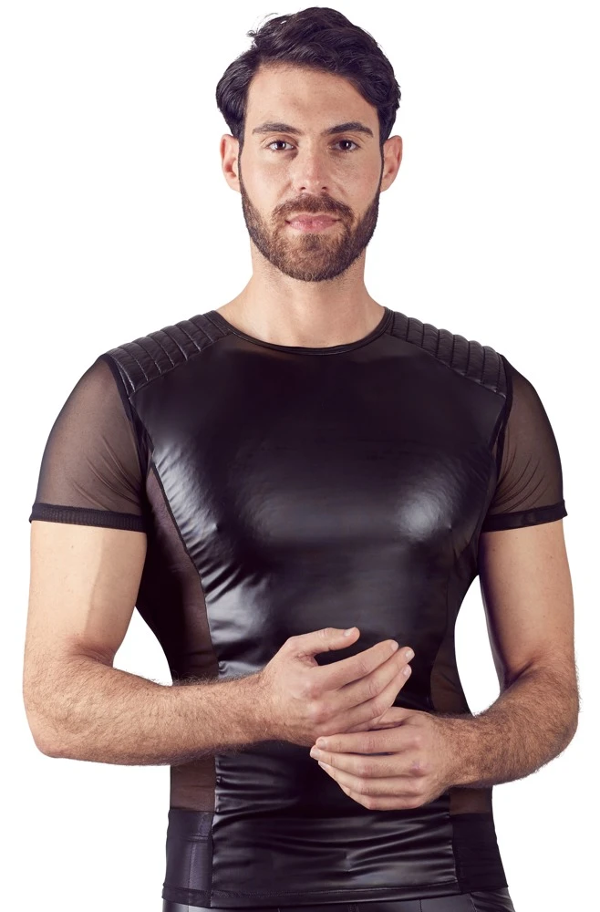 Herren Shirt von NEK im edlen Mattlook mit gesteppten Schultern und Powernet-Einsätze an den Seiten.