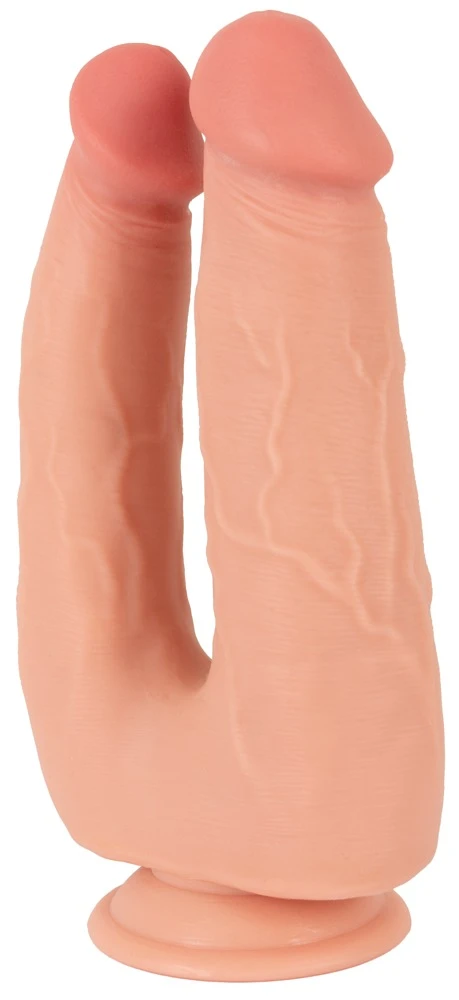 Nature Skin Bendable Double Pe, Doppel-Naturdildo mit Saugfuß realistisch bewegliche Hautstruktur biegsam mit Äderungen und ausgeprägten Eicheln