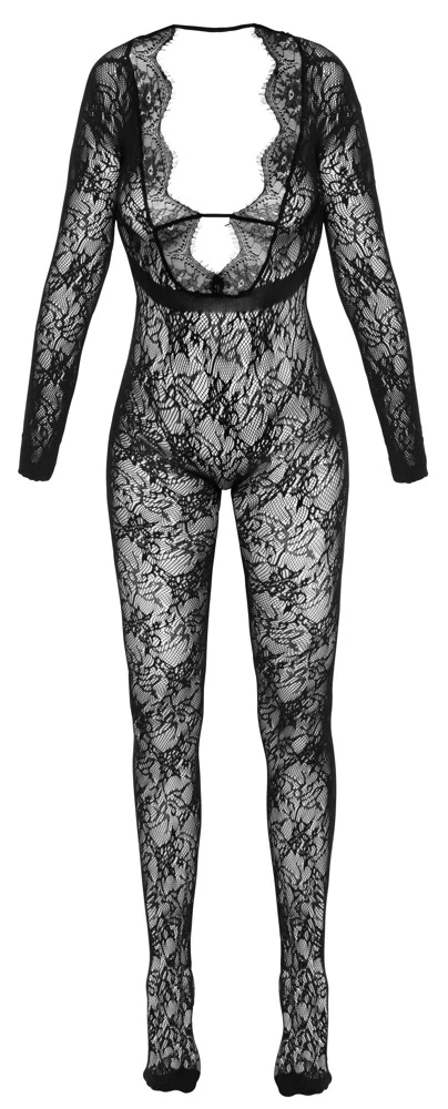 Fantasieanregender Langarm-Catsuit ouvert von Cottelli FANTASY in aufregender Spitzenoptik. Mit Fuß und verstärkter Zehenpartie.
