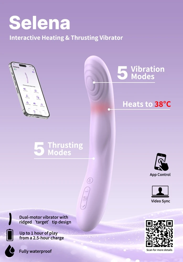 Selena Pastel Lilac, SVAKOM Selena Stoßvibrator mit Wärmefunktion bis 38°C – App steuerbar, 2 starke Motoren, G-Punkt & Klitoris Vibrator wasserdicht, Silikon Toy