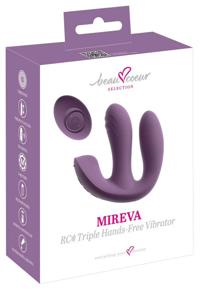 beau coeur Mireva RC Triple, MIREVA RC Triple Hands-Free Vibrator – 3 Power-Motoren für vaginale, klitorale & anale Lust mit stoßender Tiefenfunktion und Fernbedienung