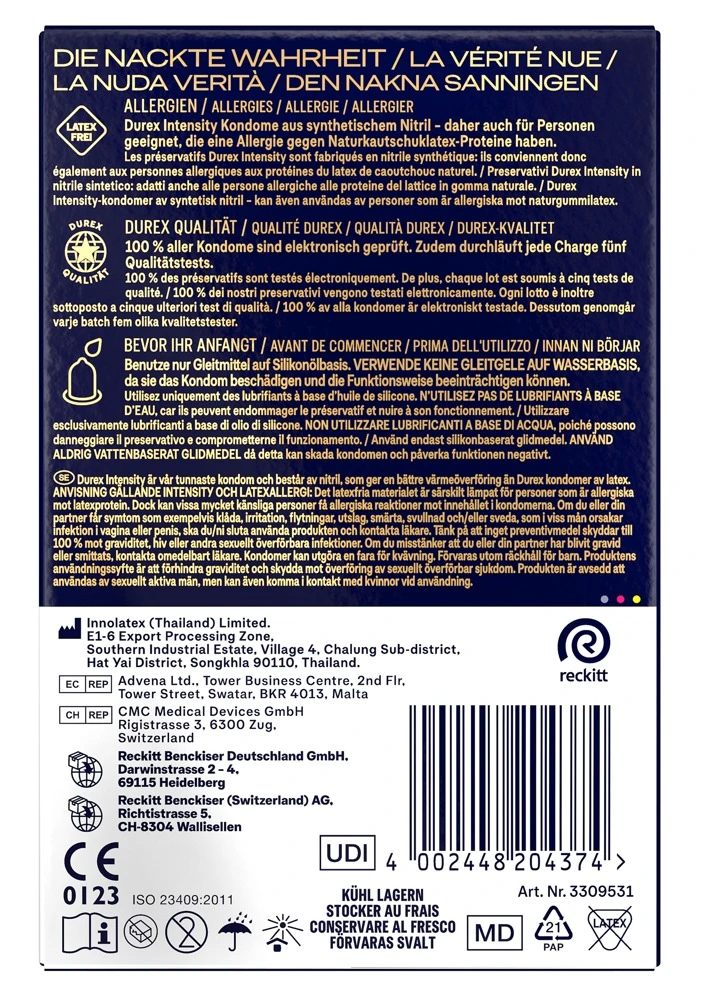 Durex Intensity 20er, Durex Intensity – Latexfreie, ultradünne Kondome aus Nitril für pure Nähe und maximale Körperwärmeübertragung