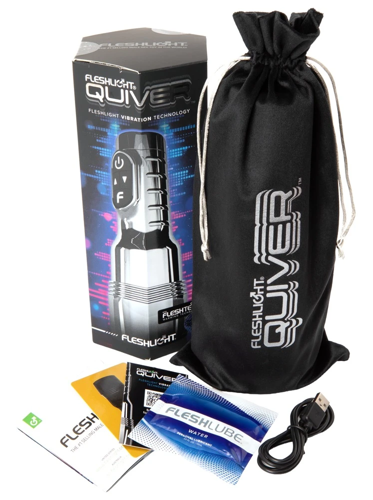 Fleshlight Pink Quiver, Fleshlight Quiver Masturbator Chrom-Optik mit Vulva/Vagina – 2 Motoren, Wärmefunktion, 10 Vibrationsmodi, Superskin Sleeve für intensives echtes Feeling