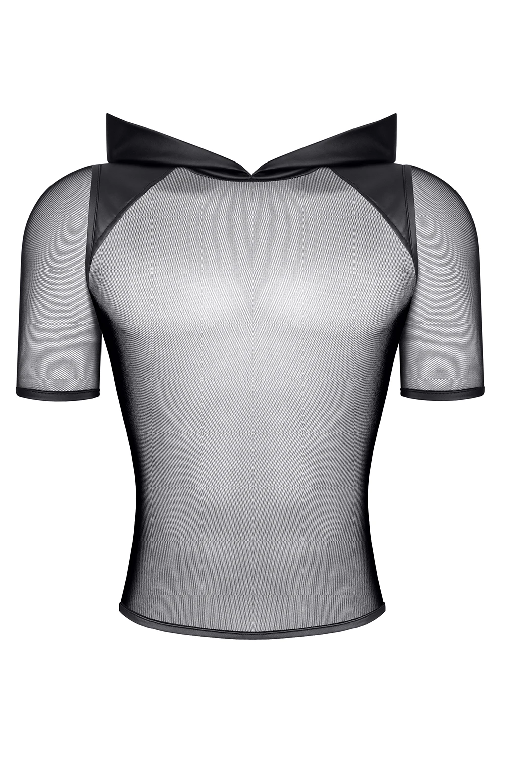 Herren Kapuzen-T-Shirt RMTito001 schwarz aus dehnbarem Mesh mit Wetlook-Kapuze Slim-Fit Netzshirt von Regnes Fetish Planet für markanten Style