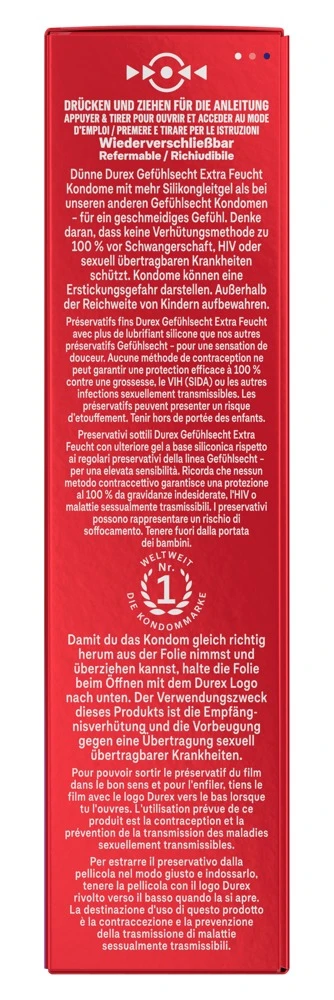 Durex Gefühlsecht Xtrafeucht 10er, Grenzenloses Empfinden dank extra viel Silikongleitgel, hauchdünne, transparente Kondome mit geschmeidiger Easy-on-Passform für pure Nähe