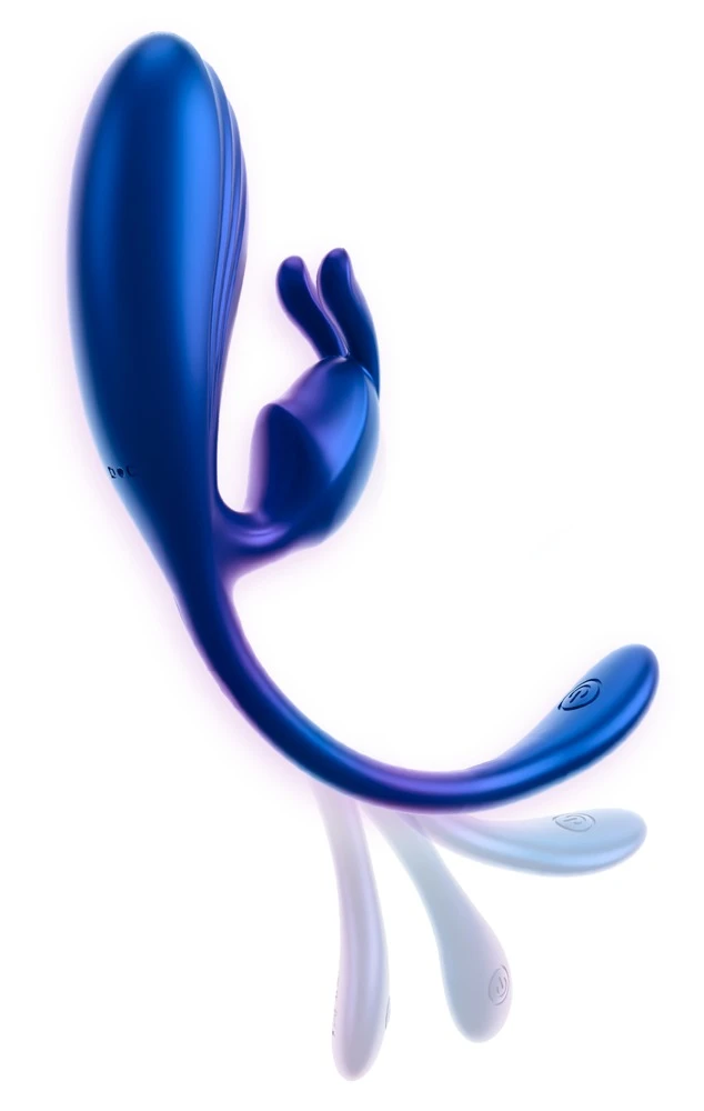 Smile Metallic Flexible Double, Sweet Smile Vibro-Ei mit Vibro-Bunny – flexibles Metallic-Silicone Toy im schimmernden Glossy-Look mit zwei Motoren für intensive Dual-Stimulation von Vagina und Klitoris