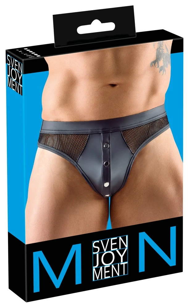 Schwarzer knackiger Riostring von Svenjoyment mit bezogenem Bundgummi. Im elastischen Material-Mix. Schwarzer knackiger Riostring von Svenjoyment mit bezogenem Bundgummi. Im elastischen Material-Mix.