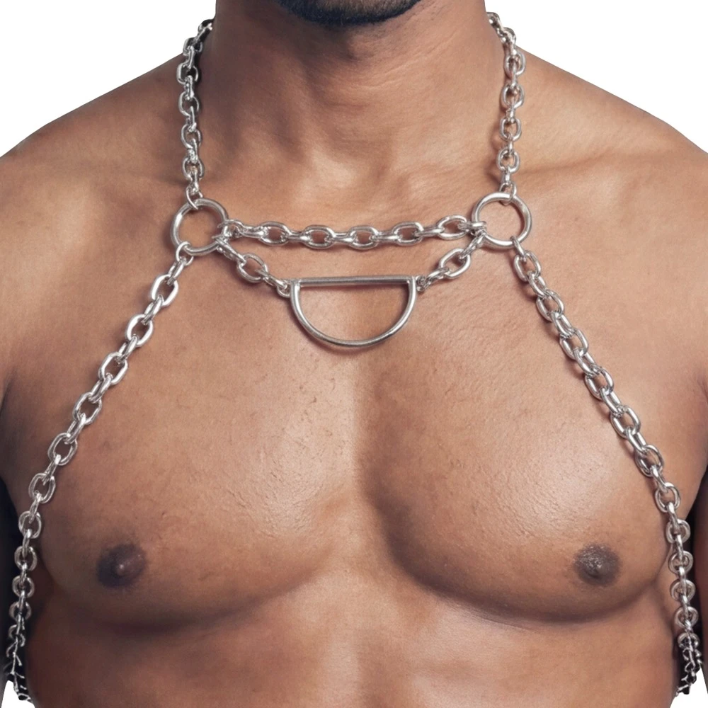 Svenjoyment Ketten-Brustharness aus Metall – Aufreizender Körperschmuck mit abnehmbarem D-Ring, verstellbar für markante Club-Looks