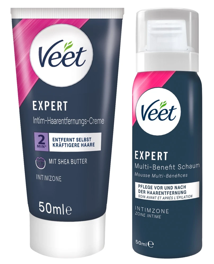 Veet EXPERT Set, Veet EXPERT Intim-Haarentfernungs-Set mit Shea Butter – gründliche Haarentfernung & 48h Feuchtigkeitspflege für sensible Haut Veet EXPERT Set, Veet EXPERT Intim-Haarentfernungs-Set mit Shea Butter – gründliche Haarentfernung & 48h Feuchtigkeitspflege für sensible Haut