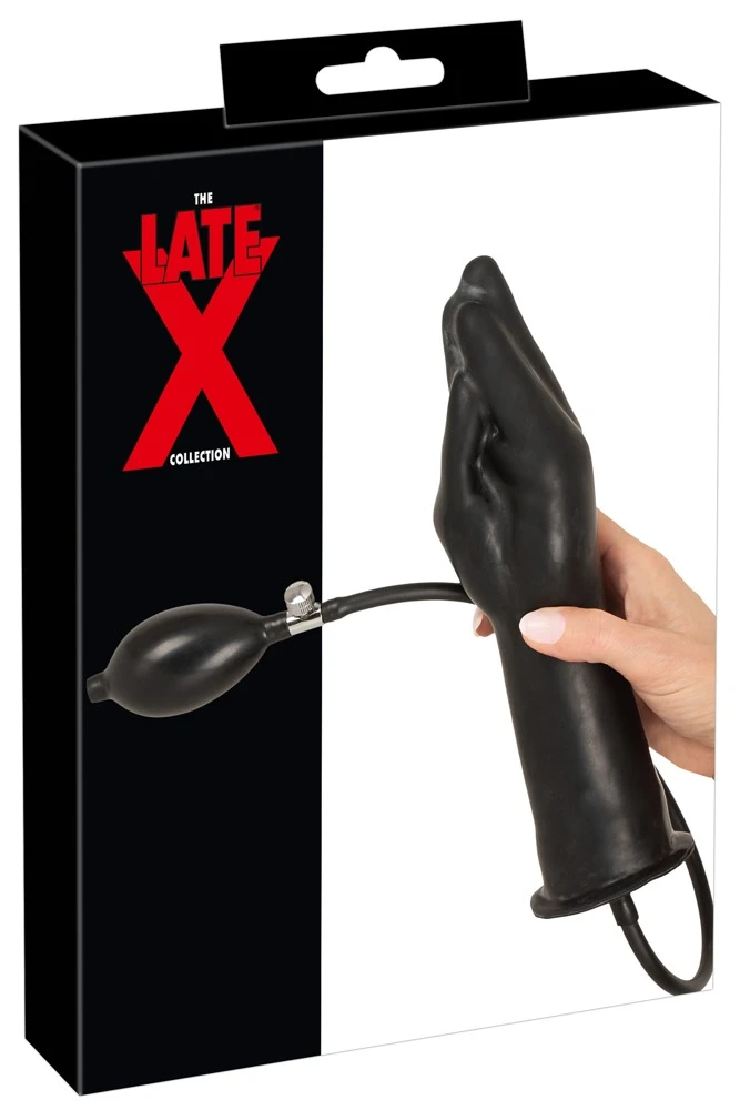 Latex Hand aufblasbar schwarz, Pumpdildo Handform aufpumpbar aus weichem Latex für vaginal & anal – sexy prall, flexibel mit Ballpumpe und Ablassventil – LateX