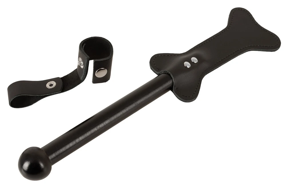 Le Paddel Hundeknochen, Leder Spanking Paddel Knochen-Design mit Holzgriff robust doppellagig vernietet abnehmbare Lederschlaufe BDSM ZADO