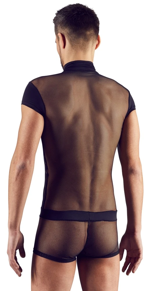 Herren Body von Svenjoyment im Materialmix aus zwei Netzarten und angesagter Streifenoptik in schwarz.