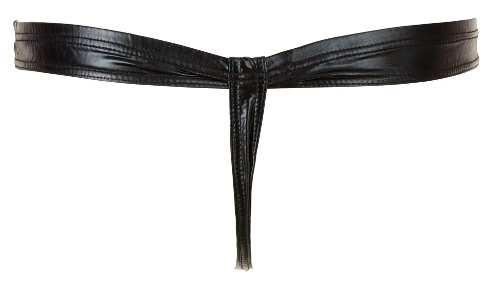 Aufregender String mit Swellfunktion und aufknöpfbarem Beutel in schwarz.