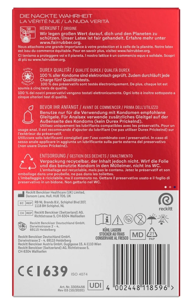 Durex Gefühlsecht Slim 10er, Grenzenlose Nähe spüren mit den Gefühlsecht Slim Kondomen von Durex extra schmal, hauchdünn und perfekt gleitend für echte Intimität