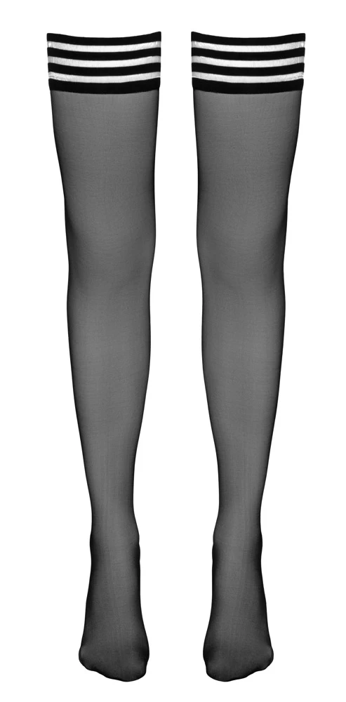 Cottelli  Halterlose Strümpfe mit Ringel-Optik und rutschfestem Silikonband in schwarz