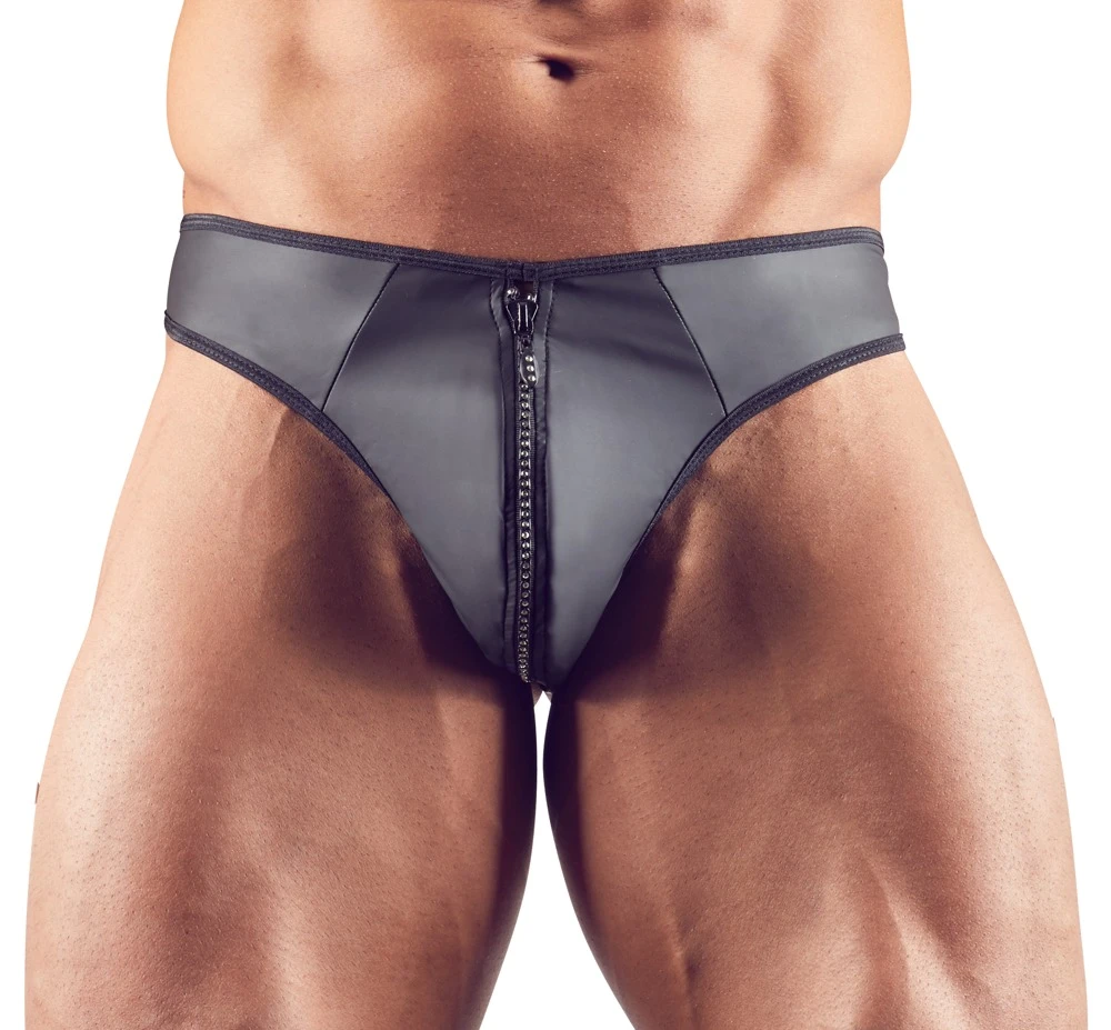 Schwarzer String von Svenjoyment in edler Neopren - Optik mit glitzerndem Eyecatcher.