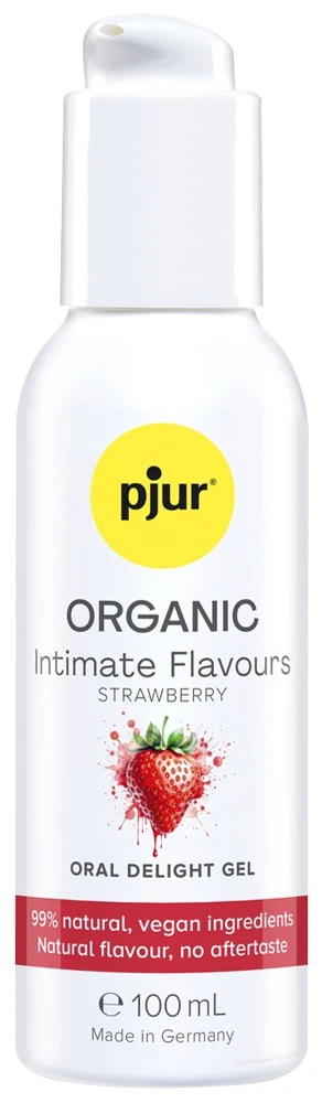 pjur Oral Delight Strawb.100ml, pjur ORGANIC Oral Delight Gel Strawberry – Erotisches Intimgel mit Erdbeergeschmack für Oralsex, Vorspiel & Massage