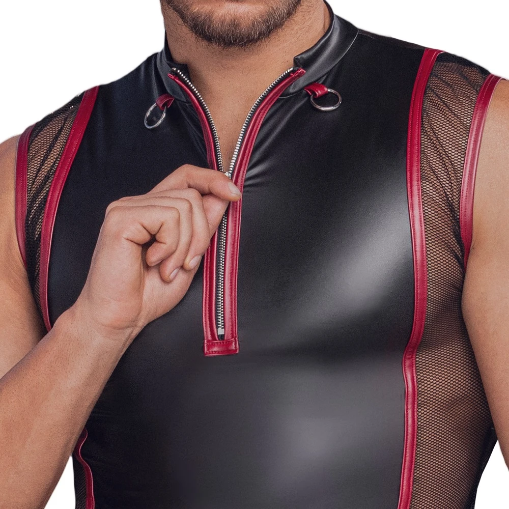 Herren Shirt, Betonendes ärmelloses Shirt im 2-farbigen Mattlook mit kurzem Reißverschluss, Stehkragen und dekorativen Ringen für markanten Style von NEK