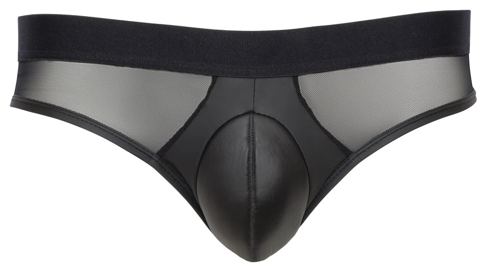Slip von Svenjoyment mit gepolstertem Beutel für eine markante Frontwölbung. Edler schwarzer Mattlook mit Netz-Einsätzen vorne.