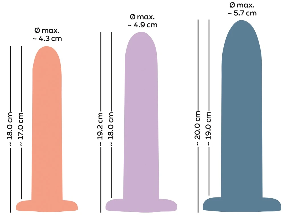 Three In A Row Training Set, Dildo-Set Three in a Row – 3 massive XL-Silikon-Dildos in Pastellfarben mit starkem Saugfuß, biegsam, flexibel und perfekt für erfahrene Nutzer:innen