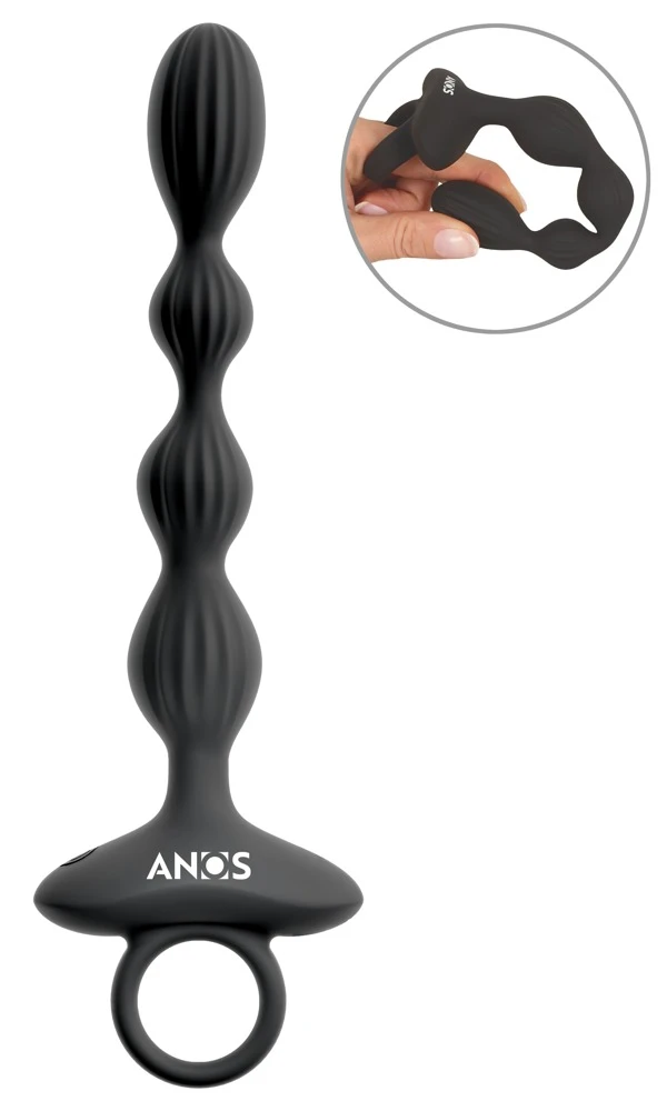 ANOS Flexible Anal Beads, ANOS Anal Beads mit 2 Motoren und Jumping Vibrations – flexibler rillenstrukturierter Analkugelstrang mit 10 intensiven Modi