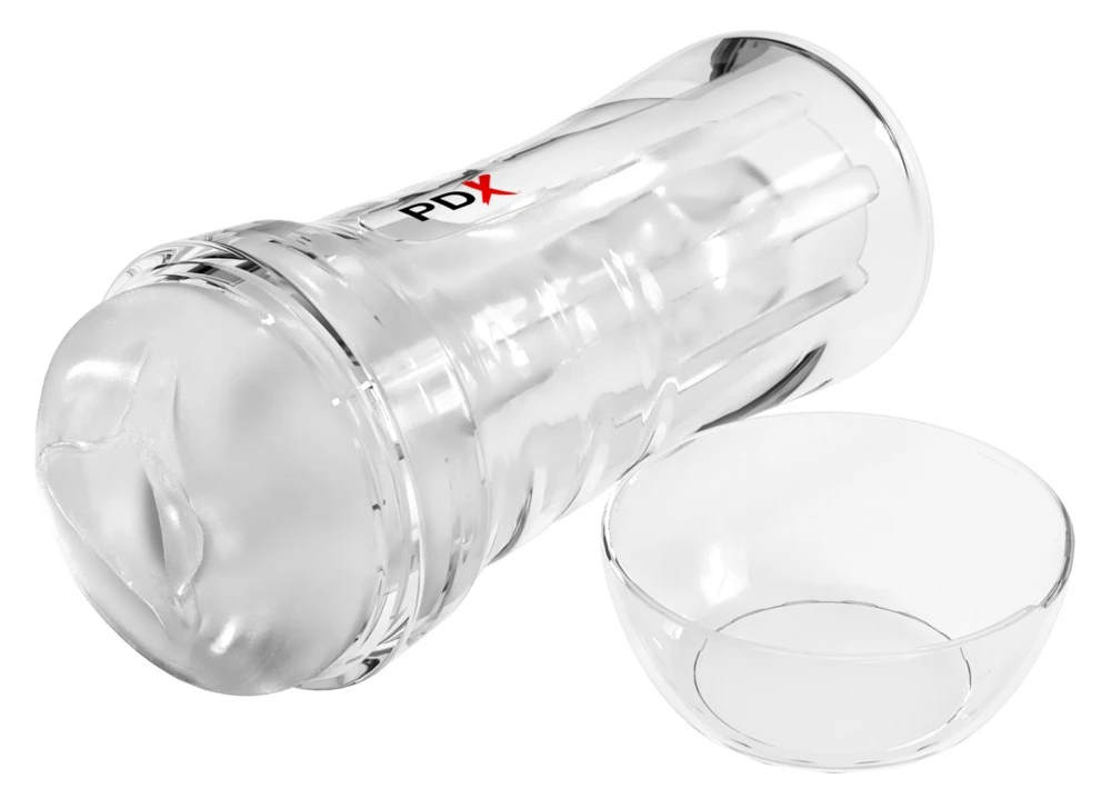 PDXE Super Luscious Stroker Cl, PDX Extreme Wet Pussies Super Luscious Lips Masturbator transparent wasseraktiviert mit Stimulationsstruktur und Saugkontrolle