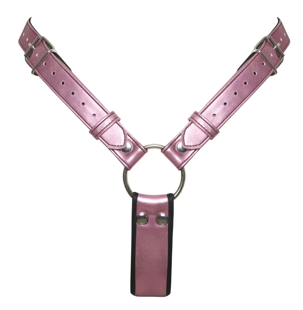 Bad Kitty String+Dildo, Schillernder Strap-on-String in Rosé-Metallic mit integriertem Silikon-Dildo und verstellbaren Schnallen für heiße Action zu zweit