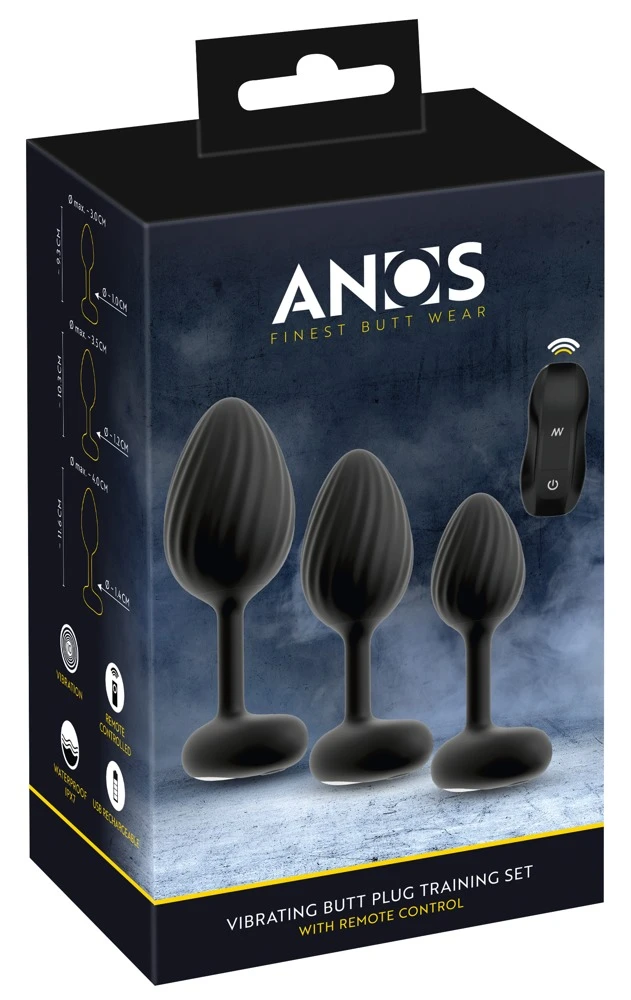 ANOS Vibrating Butt Plug Train, ANOS RC Butt Plug Set – 3 vibrierende Analplugs in verschiedenen Größen mit 10 Modi, Fernbedienung, stimulierenden Rillen und wasserdicht für intensiven Partner-Spaß