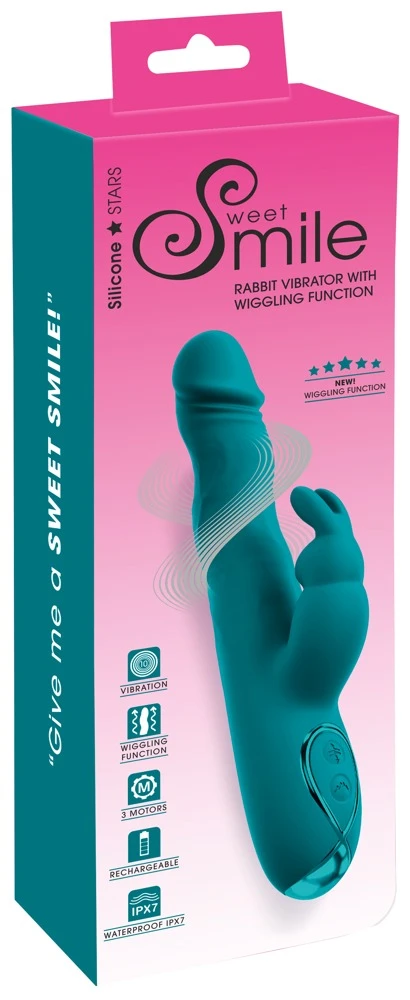 Smile Rabbit Vibrator Wiggling, Rabbitvibrator mit Wiggling-Funktion, Dual-Stimulation für Vagina & Klitoris, 10 Vibrationsmodi, luxuriöse Reizwäsche Sweet Smile
