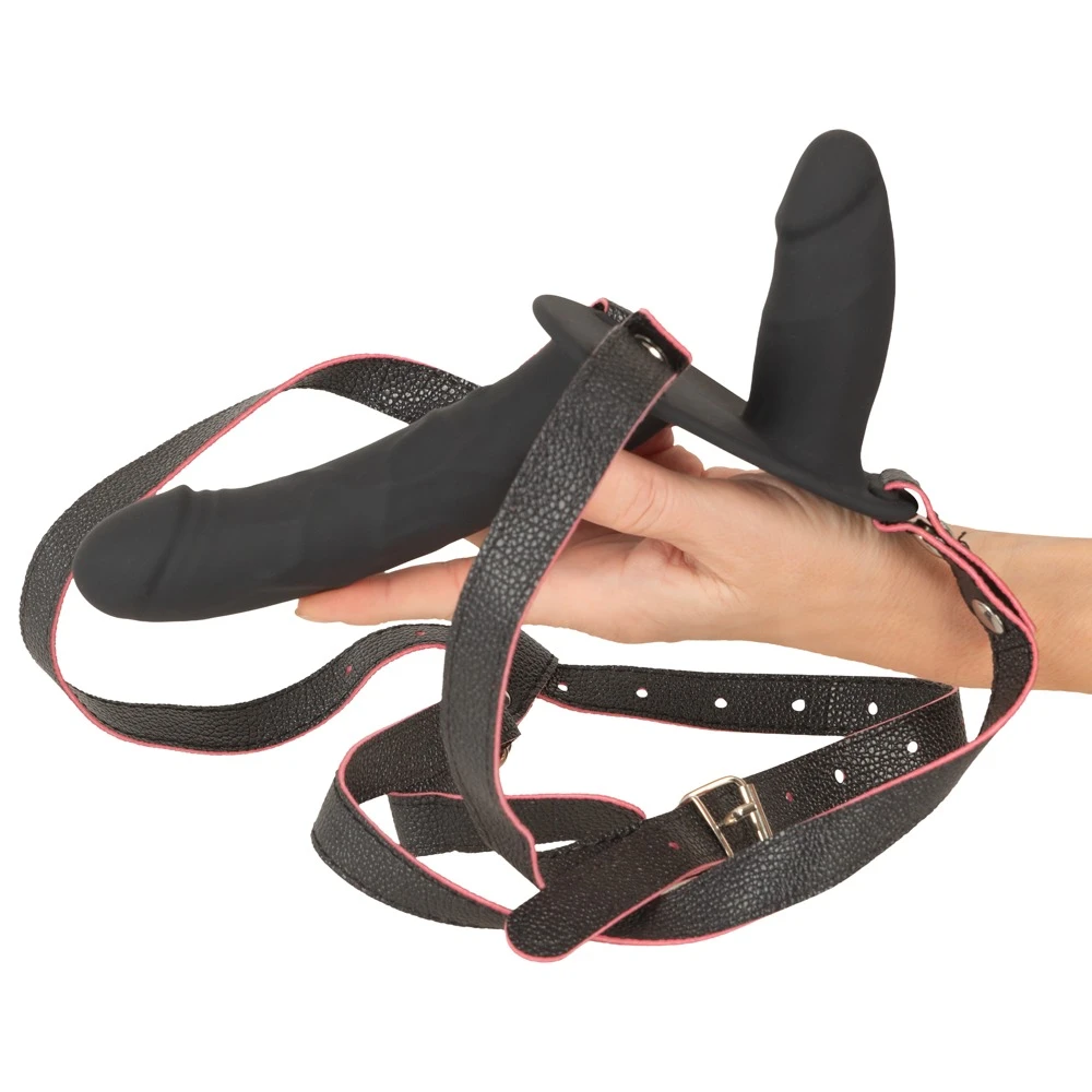 RC Vibrating Double Strap-On, Strap-on mit Doppelvibration Fernbedienung 10 Modi Lederlook Umschnallstring kraftvoll & leise für intensives Feeling