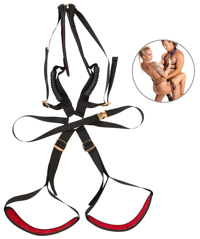 Bad Kitty Body Swing, Sexy Liebesschaukel Body Swing Tragegurt Lederoptik goldene Details Komfortpolster Haltegriffe für intensive Positionen
