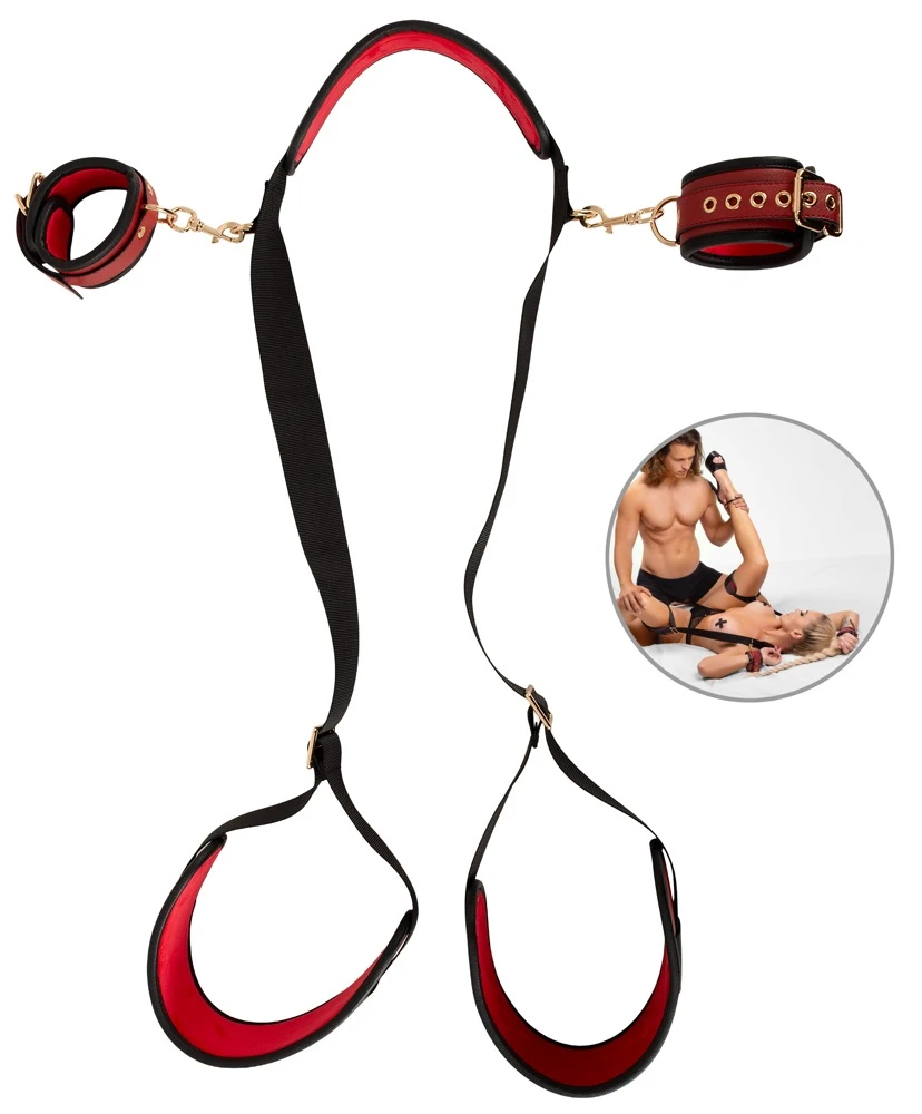 Bad Kitty Thigh Restraint Set, Sexy Kombifessel Deluxe mit Nacken- & Schenkelgurten, abnehmbaren Handfesseln, gepolstert & verstellbar für heiße Spiele
