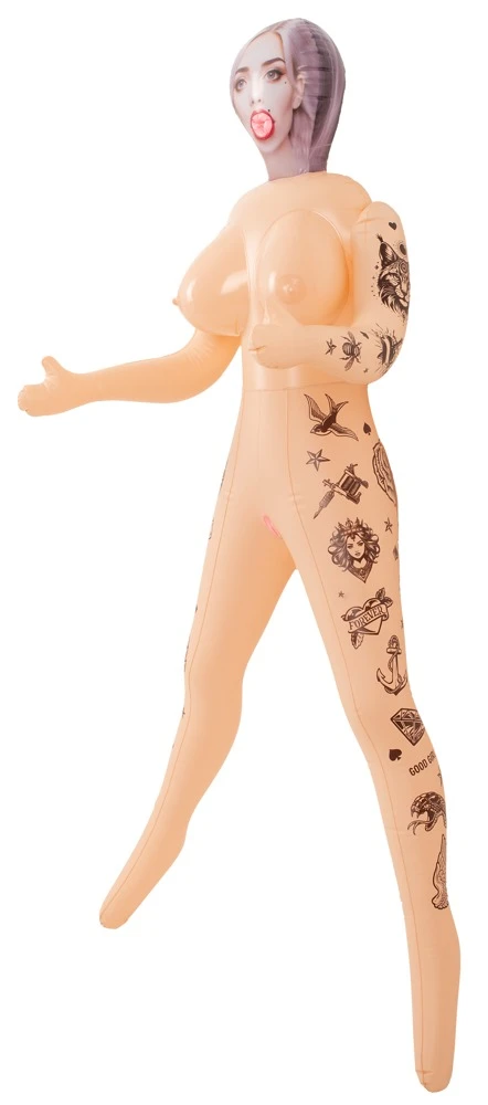 NaughtyDollz Tattoed Love Doll, Sexy aufblasbare Liebespuppe mit Tattoo-Look, großen Brüsten und 3 Öffnungen, realistische Größe, Naughty Dollz Design, frech und auffällig