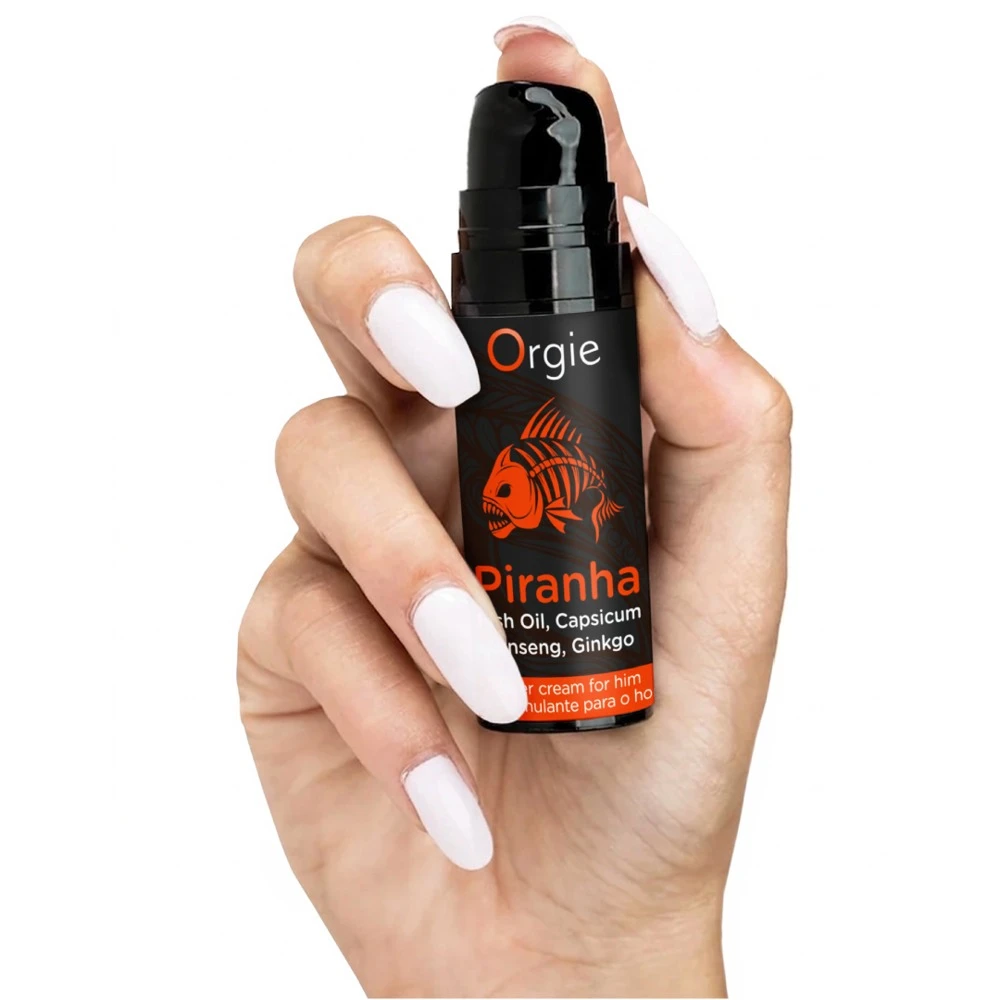 Orgie Piranha Power Cream 15ml, Piranha Peniscreme mit heißem Kribbel-Vibe und Vibrationskick – intensive Stimulation Level 9/10