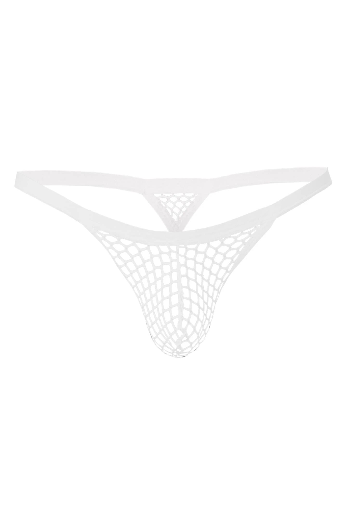 Weißer Herren Netz String RAV121 mit geformtem Suspensorium für einen markanten, körperbetonten Look, der Deine Konturen sexy hervorhebt und selbstbewusste Ausstrahlung zeigt