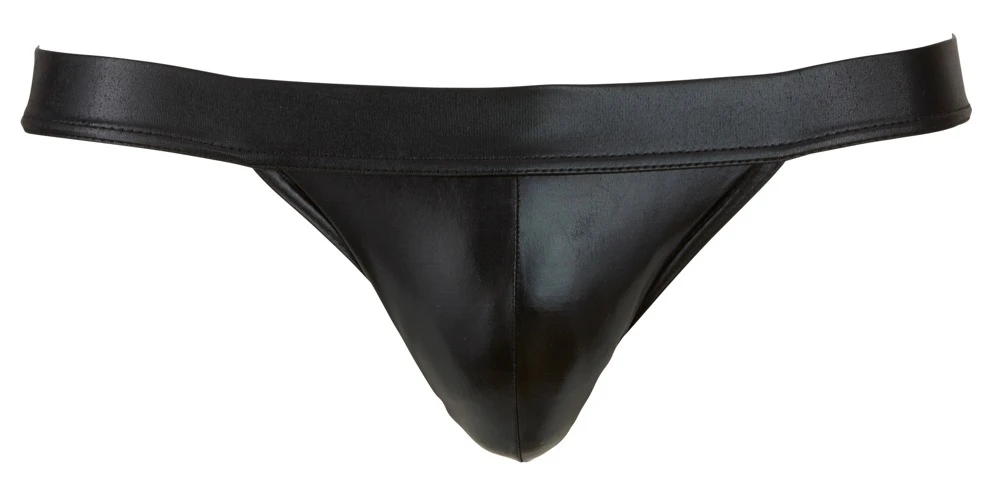 Verführerisch glänzender Jock in schwarz. Mit elastischen Bundgummi.