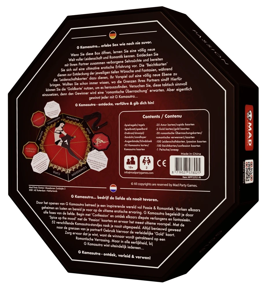 G-Kamasutra - Board Game, G-Kamasutra Erotikspiel für Paare mit Satin-Augenbinde & Peitsche – sinnliche Herausforderungen, die euch näherbringen